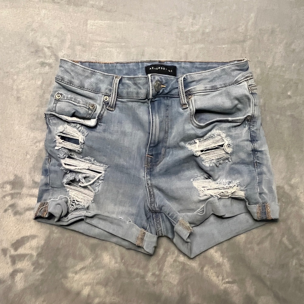 Aeropostale Shorts Womens 6 Blue Denim Jean Cutoff Low Rise Micro Mini Booty Y2K